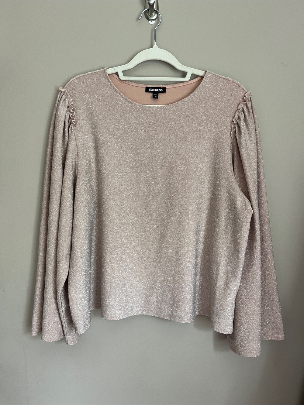 Express rose gold metallic flared sleeve tunic top size XL